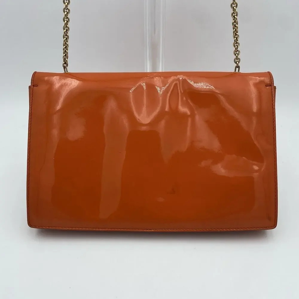 Salvatore Ferragamo Ginny Shoulder Bag Orange Patent Leather Crossbody Gold Med